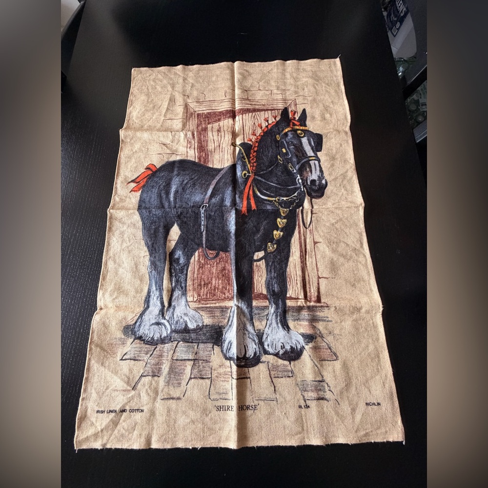 Vintage Shire Horse Printed Linen-Cotton Tea Towel